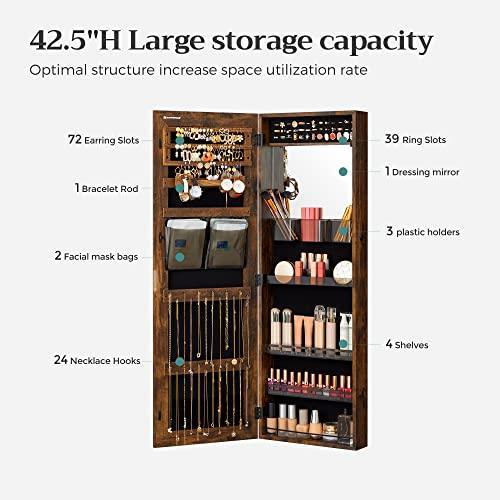 Lockable Jewelry Cabinet Armoire, Mirror Rustic Brown FredCo