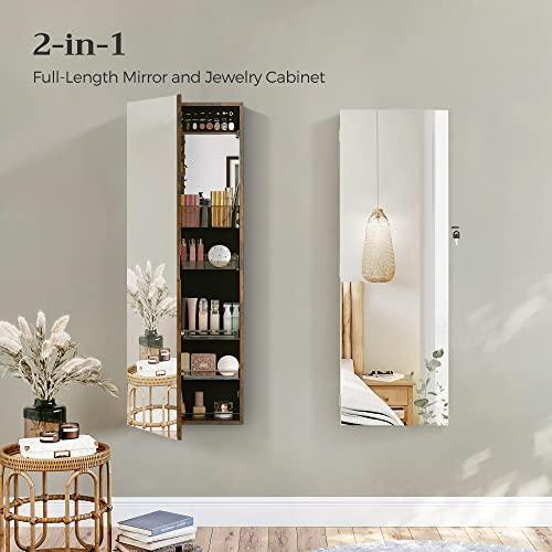 Lockable Jewelry Cabinet Armoire, Mirror Rustic Brown FredCo