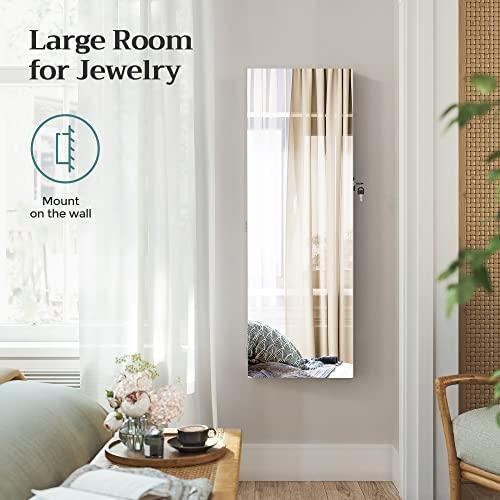Lockable Jewelry Cabinet Armoire, Mirror Rustic Brown FredCo