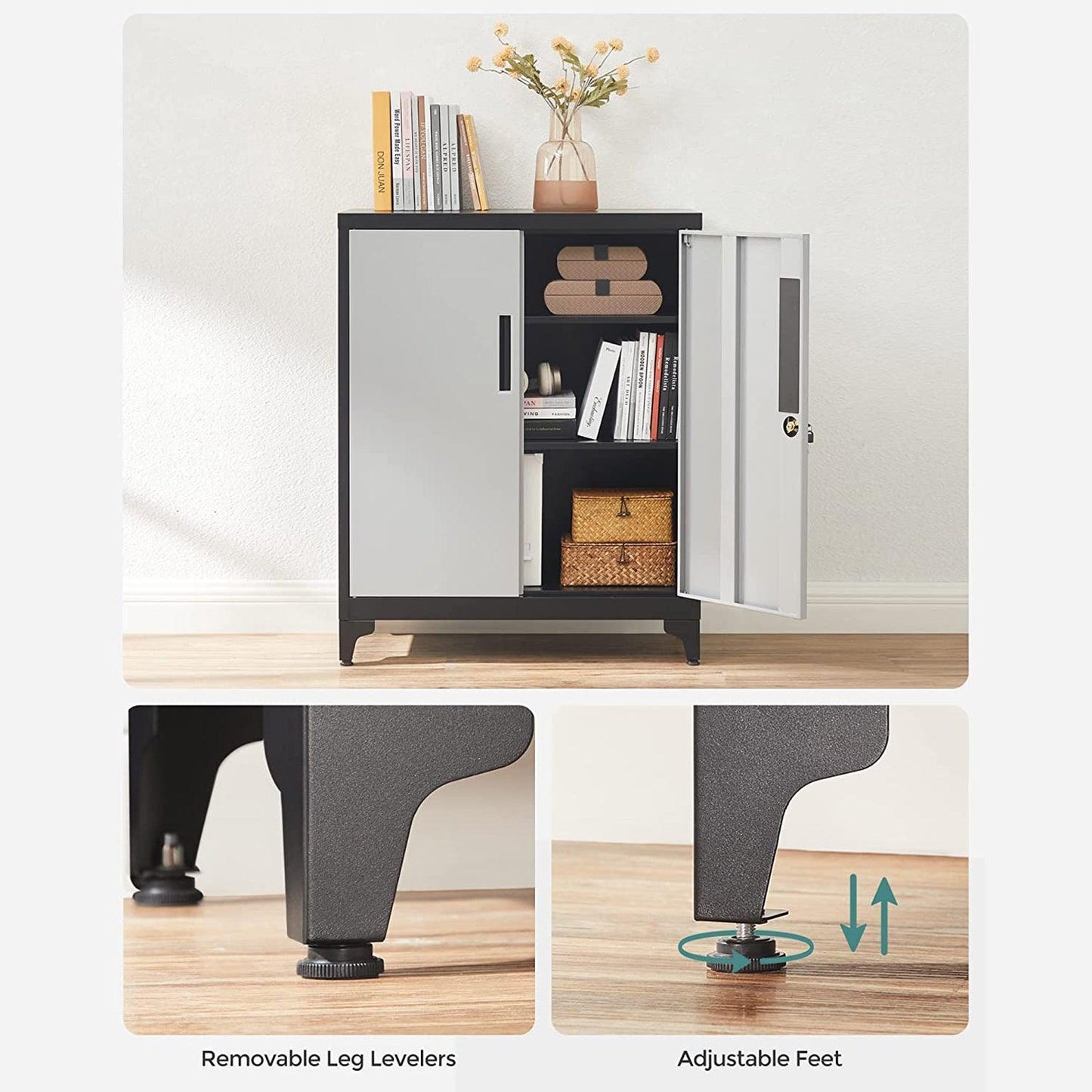 Lockable Steel Storage Cabinet, Silver 35" FredCo