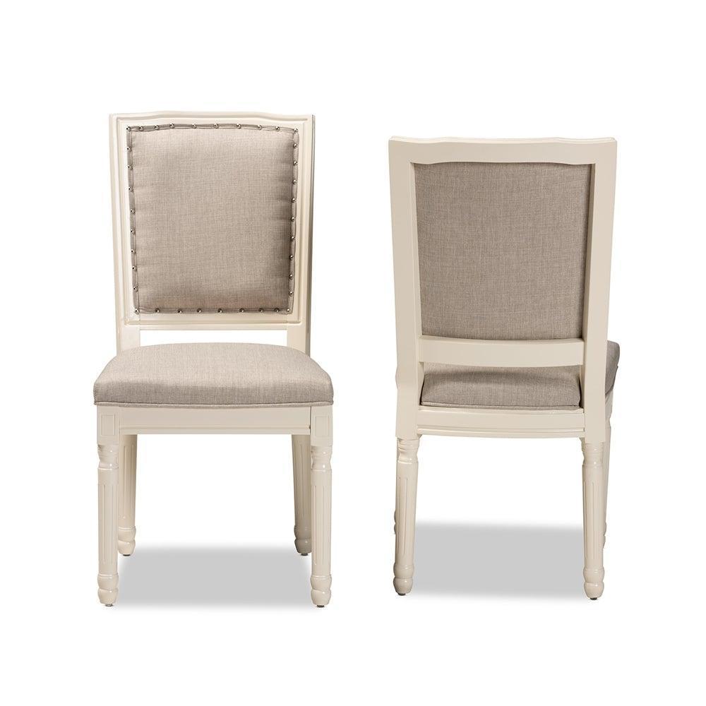 Louane Traditional French Inspired Grey Fabric Upholstered and White Finished Wood 2-Piece Dining Chair Set FredCo