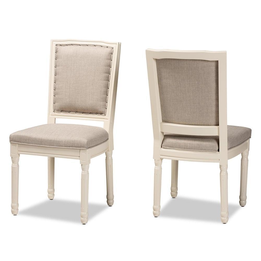 Louane Traditional French Inspired Grey Fabric Upholstered and White Finished Wood 2-Piece Dining Chair Set FredCo