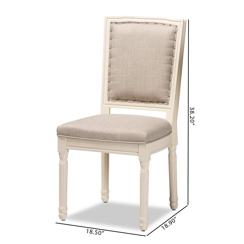 Louane Traditional French Inspired Grey Fabric Upholstered and White Finished Wood 2-Piece Dining Chair Set FredCo