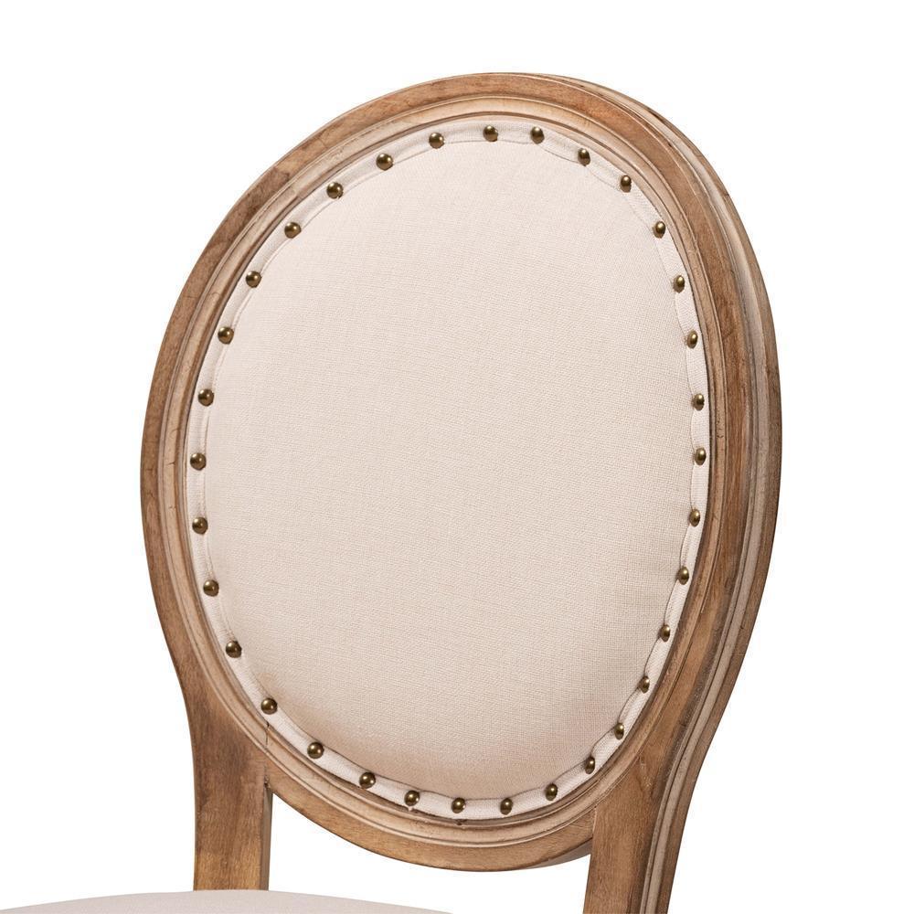 Louis Traditional French Inspired Beige Fabric Upholstered and Antique Brown Finished Wood 2-Piece Dining Chair Set FredCo