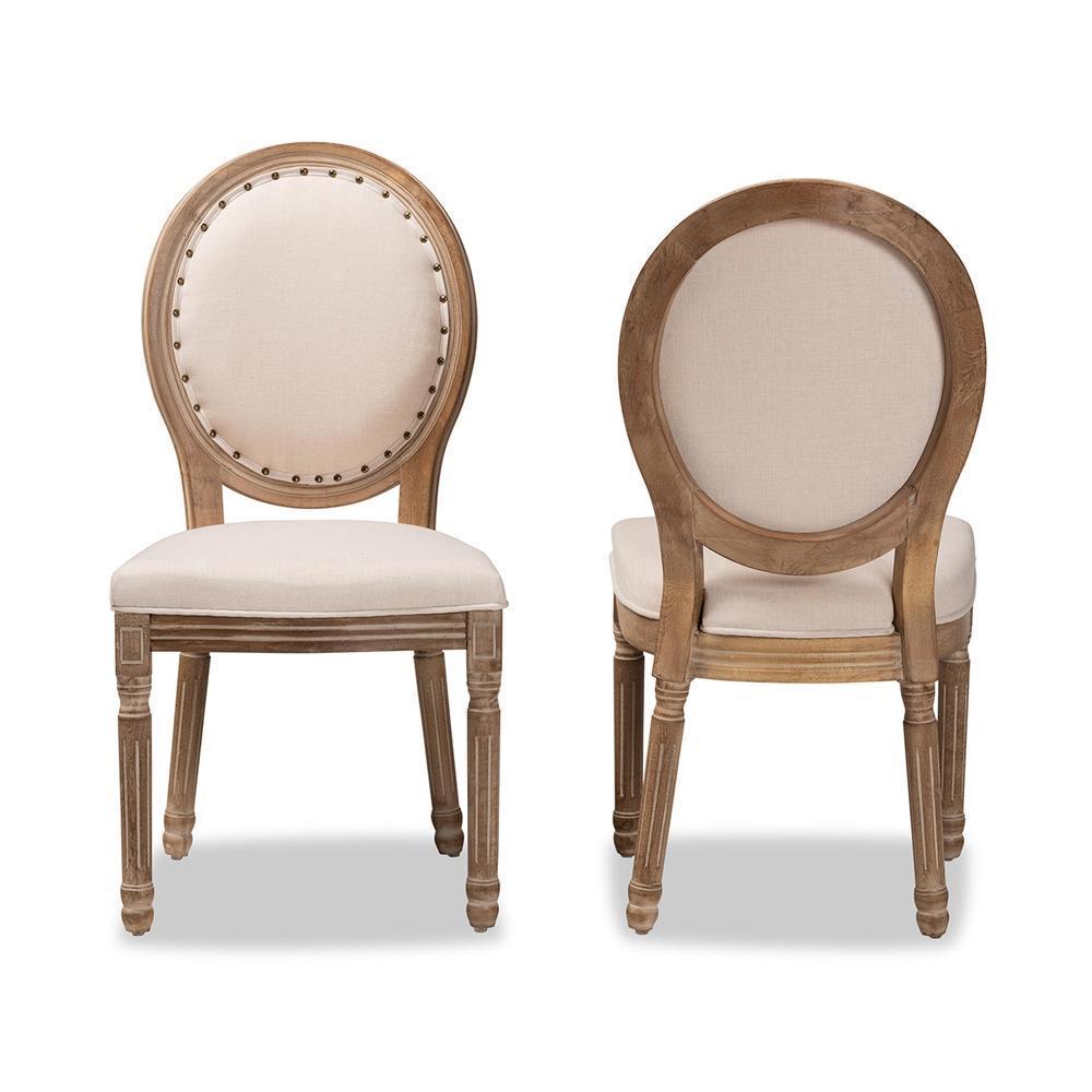 Louis Traditional French Inspired Beige Fabric Upholstered and Antique Brown Finished Wood 2-Piece Dining Chair Set FredCo