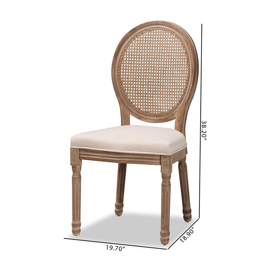 Louis Traditional French Inspired Beige Fabric Upholstered and Antique Brown Finished Wood 2-Piece Dining Chair Set with Rattan FredCo