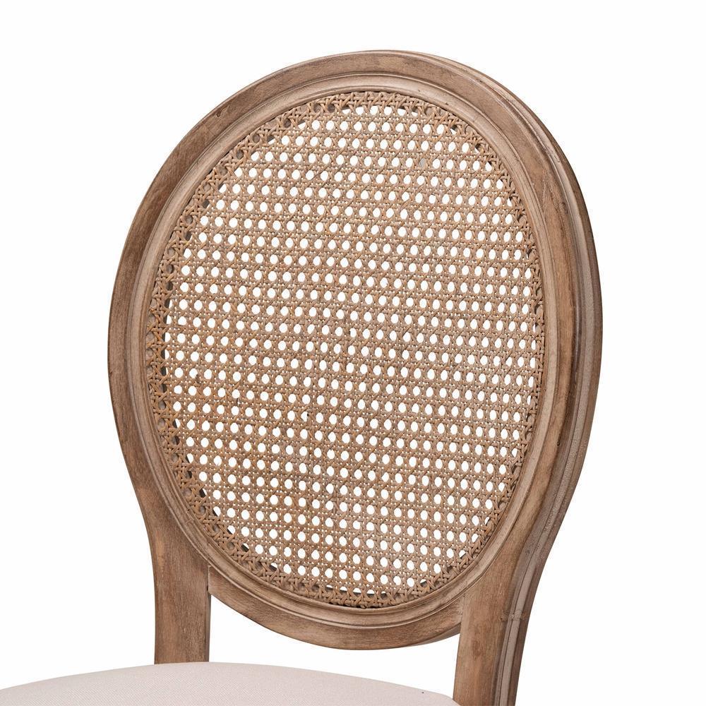 Louis Traditional French Inspired Beige Fabric Upholstered and Antique Brown Finished Wood 2-Piece Dining Chair Set with Rattan FredCo