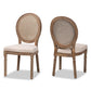 Louis Traditional French Inspired Beige Fabric Upholstered and Antique Brown Finished Wood 2-Piece Dining Chair Set with Rattan FredCo