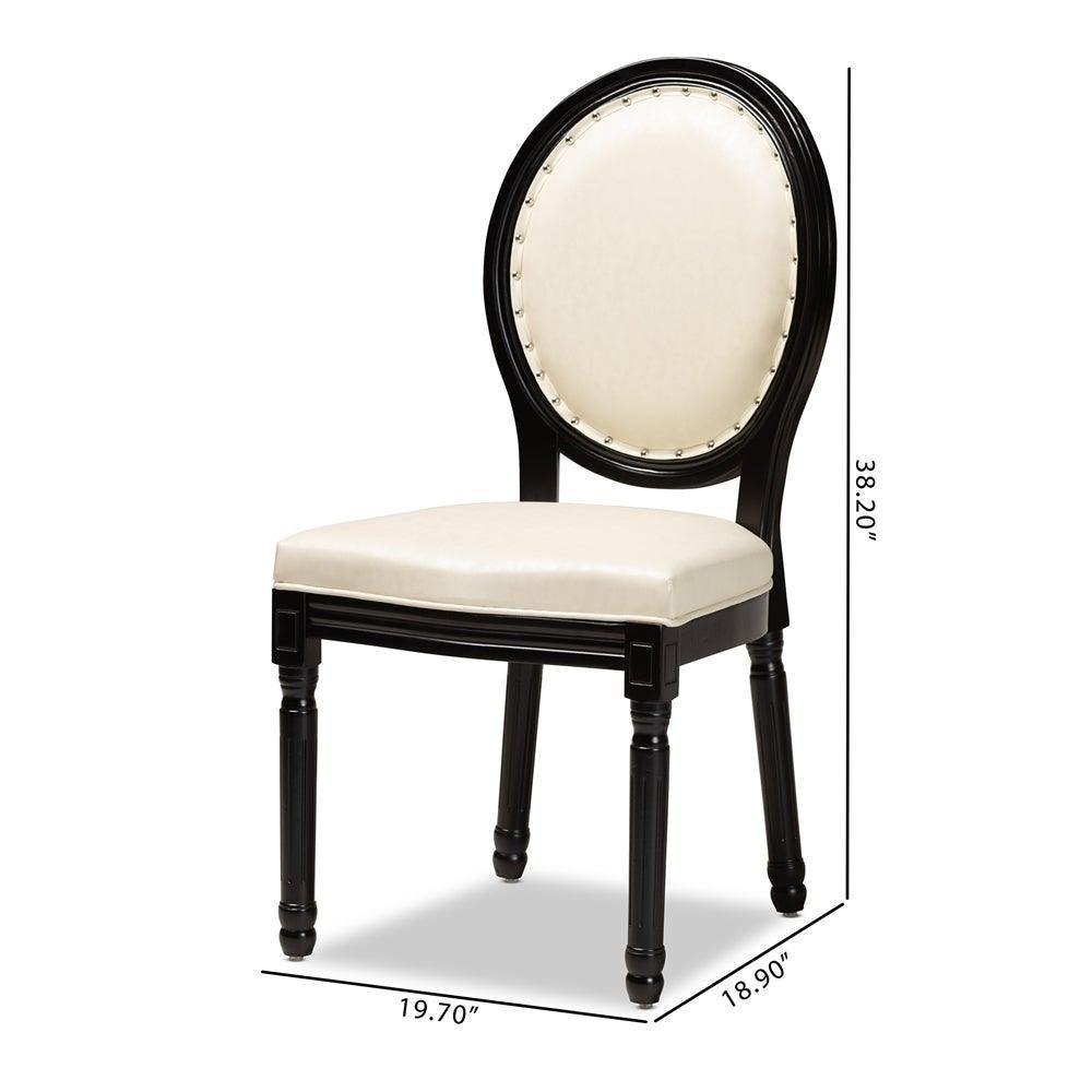 Louis Traditional French Inspired Beige Faux Leather Upholstered and Black Finished Wood 2-Piece Dining Chair Set FredCo