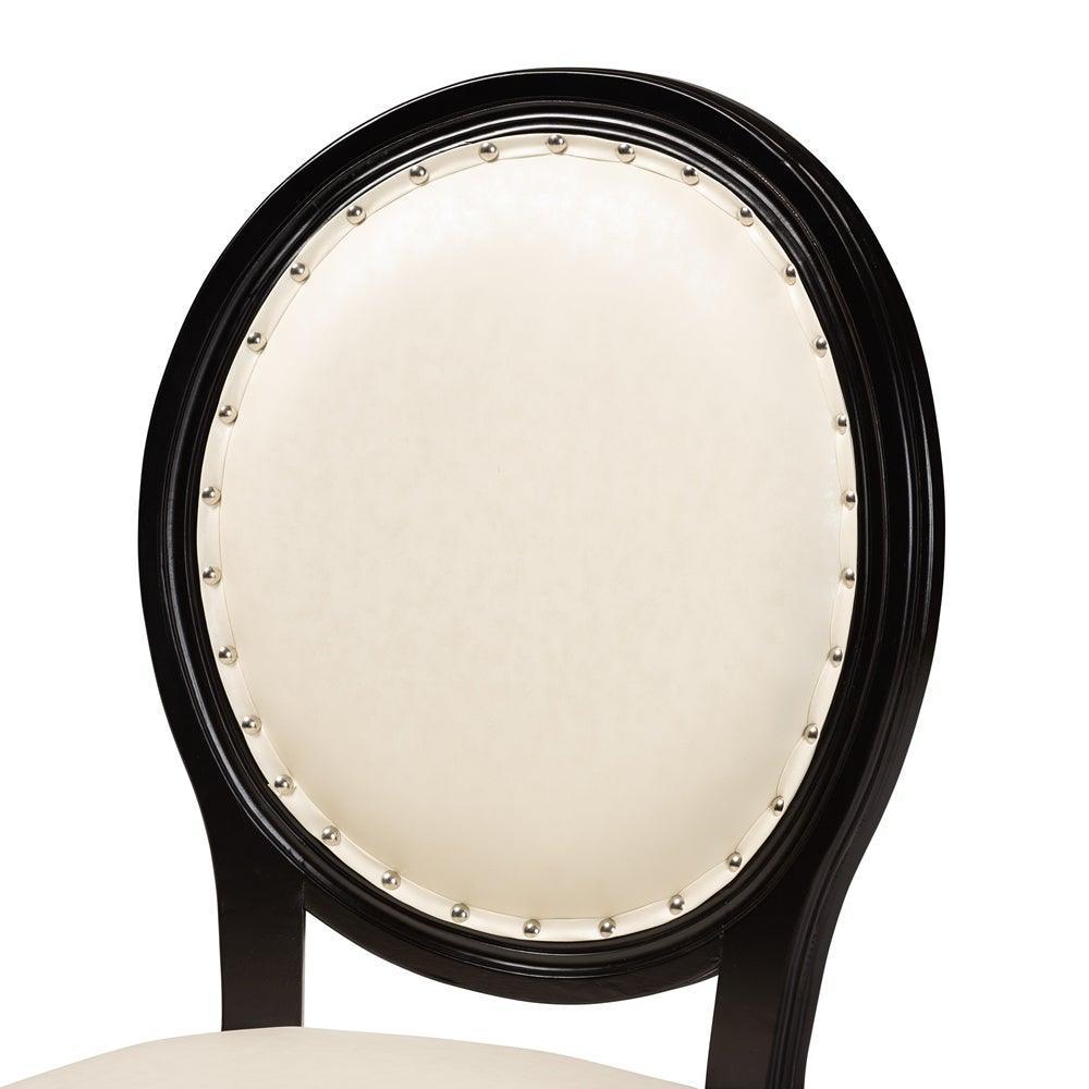 Louis Traditional French Inspired Beige Faux Leather Upholstered and Black Finished Wood 2-Piece Dining Chair Set FredCo