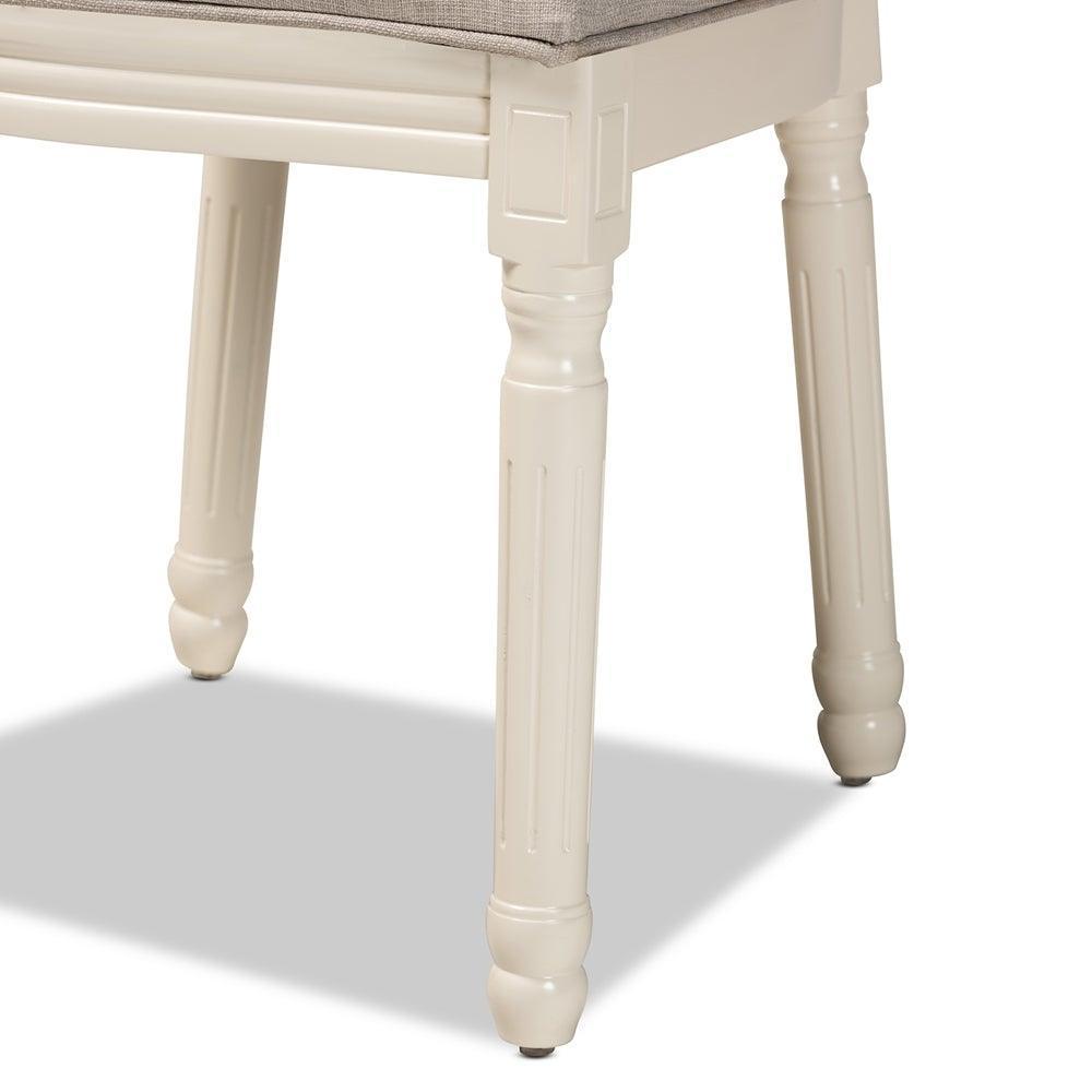 Louis Traditional French Inspired Grey Fabric Upholstered and White Finished Wood 2-Piece Dining Chair Set FredCo