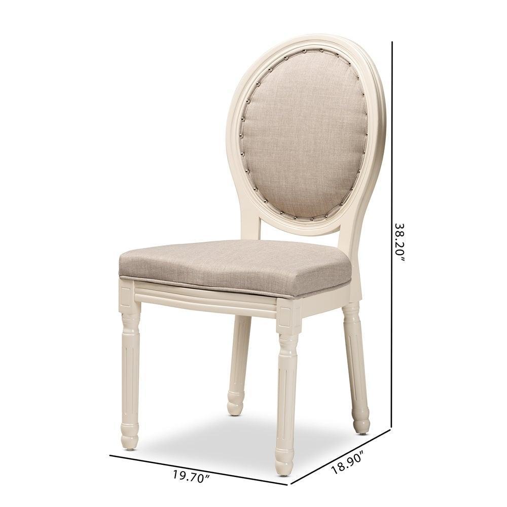 Louis Traditional French Inspired Grey Fabric Upholstered and White Finished Wood 2-Piece Dining Chair Set FredCo