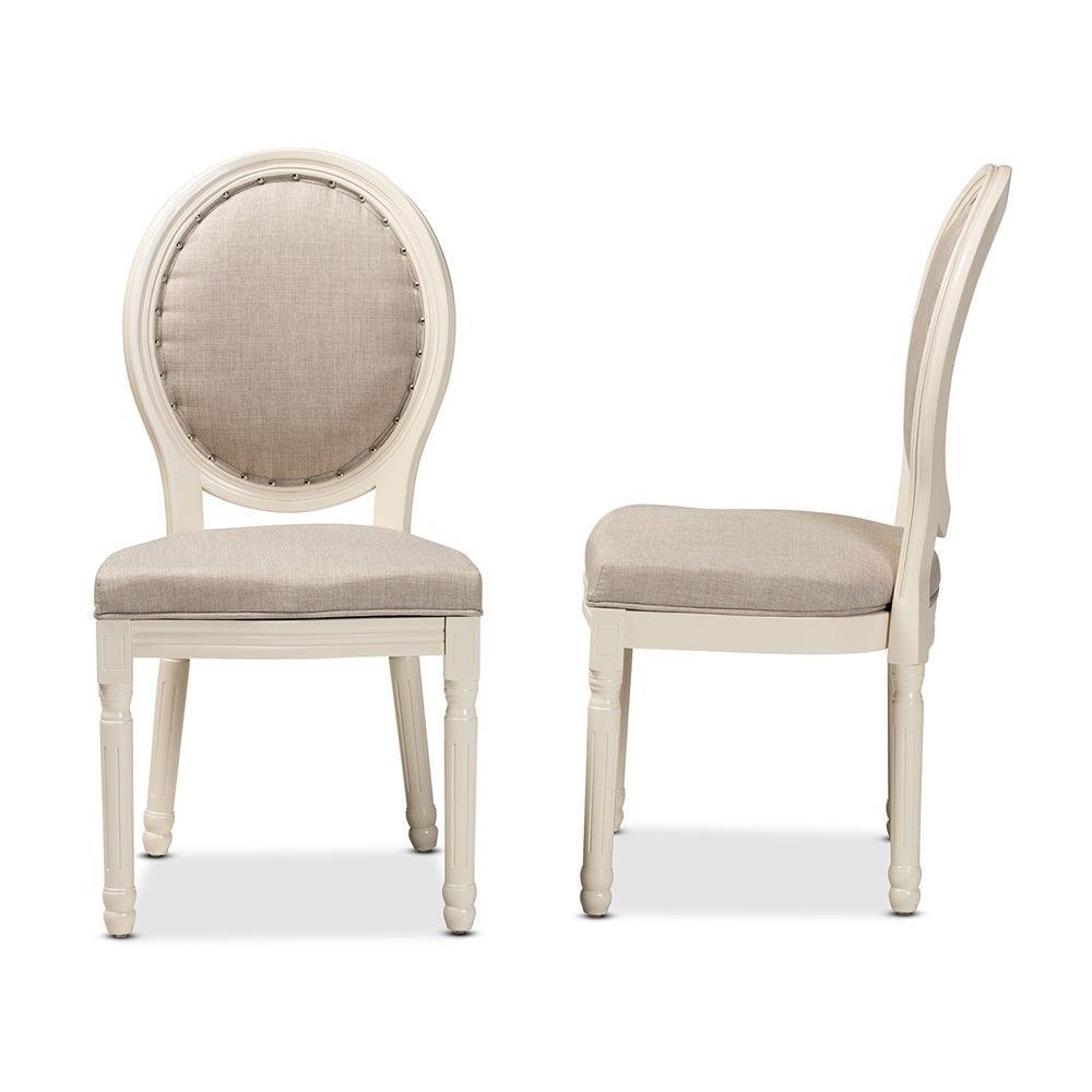 Louis Traditional French Inspired Grey Fabric Upholstered and White Finished Wood 2-Piece Dining Chair Set FredCo