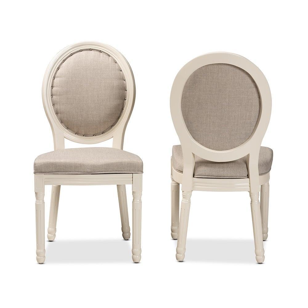 Louis Traditional French Inspired Grey Fabric Upholstered and White Finished Wood 2-Piece Dining Chair Set FredCo