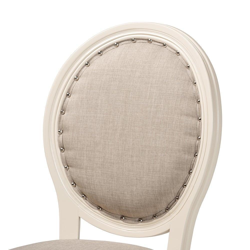 Louis Traditional French Inspired Grey Fabric Upholstered and White Finished Wood 2-Piece Dining Chair Set FredCo