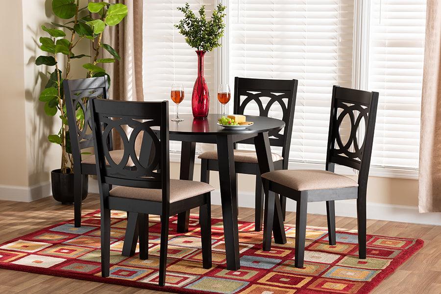 Louisa Modern Beige Fabric and Dark Brown Finished Wood 5-Piece Dining Set FredCo