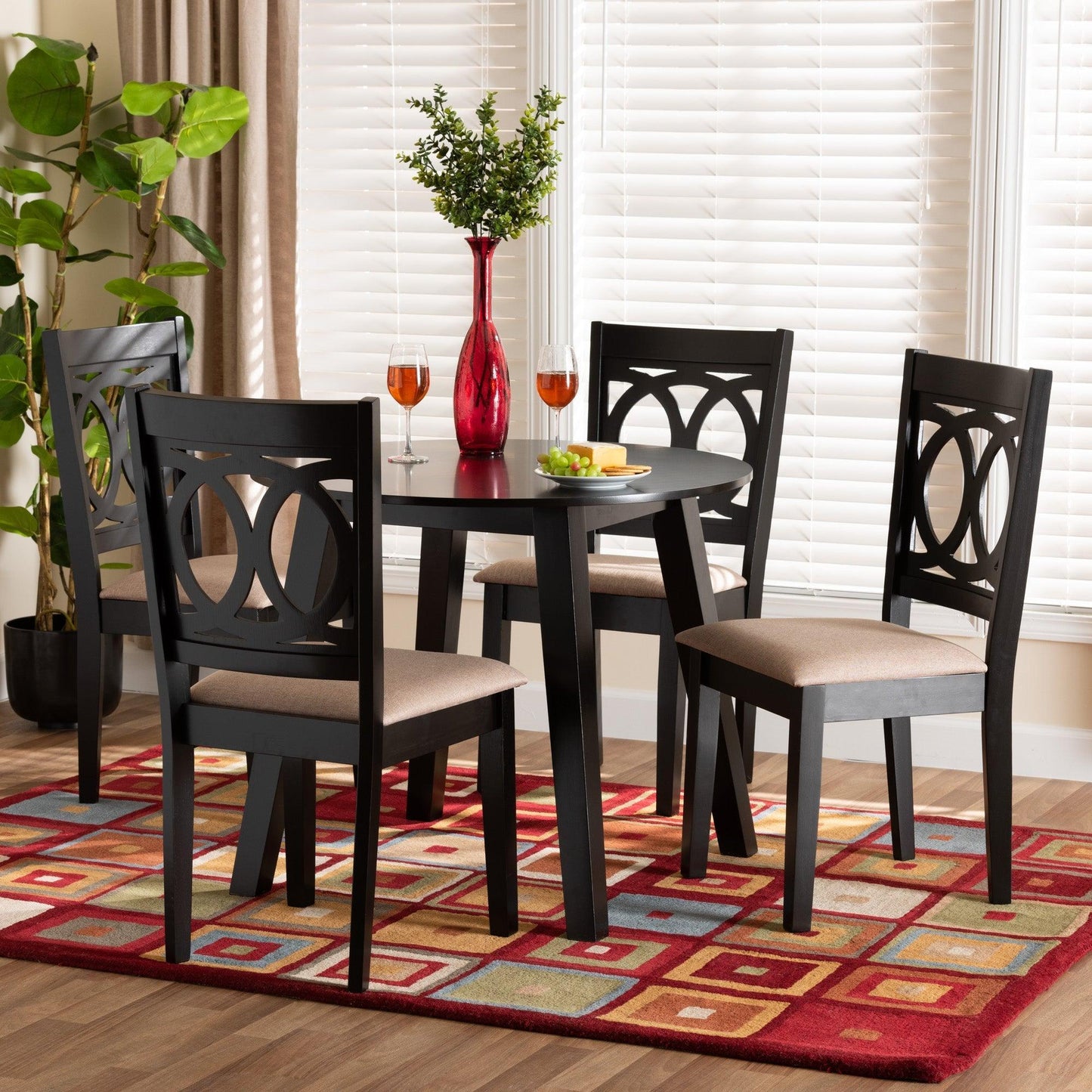 Louisa Modern Beige Fabric and Dark Brown Finished Wood 5-Piece Dining Set FredCo