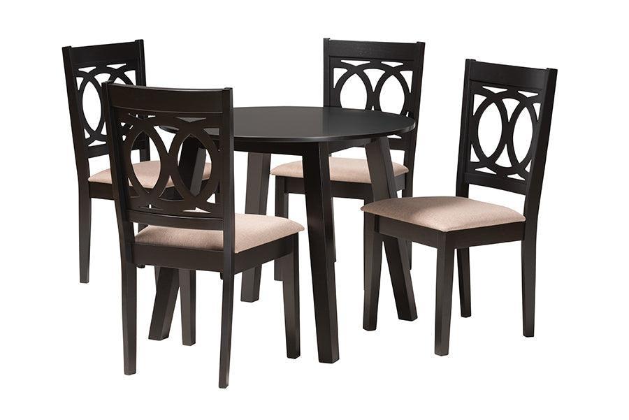 Louisa Modern Beige Fabric and Dark Brown Finished Wood 5-Piece Dining Set FredCo