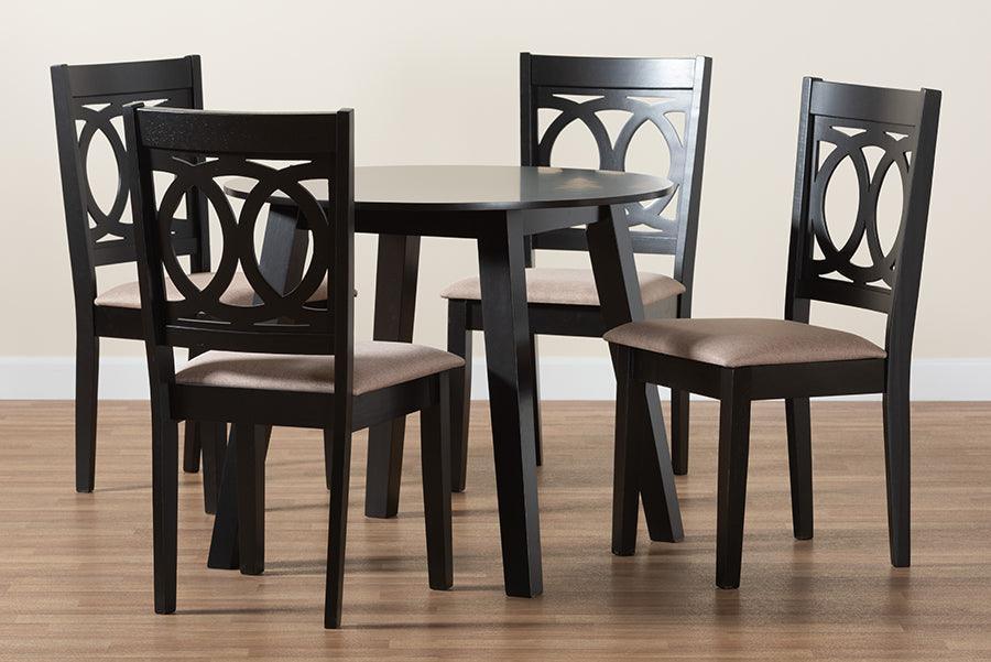 Louisa Modern Beige Fabric and Dark Brown Finished Wood 5-Piece Dining Set FredCo