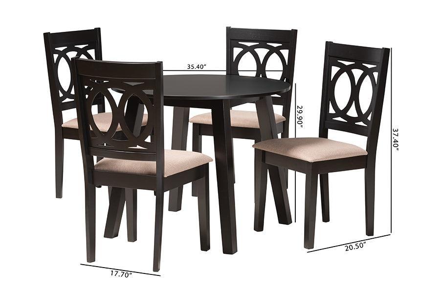 Louisa Modern Beige Fabric and Dark Brown Finished Wood 5-Piece Dining Set FredCo