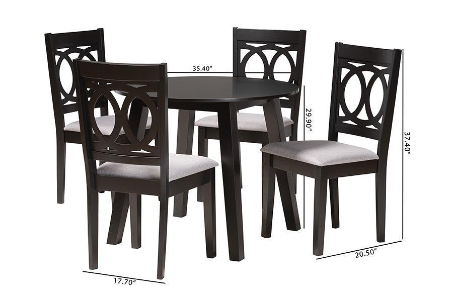 Louisa Modern Grey Fabric and Dark Brown Finished Wood 5-Piece Dining Set FredCo
