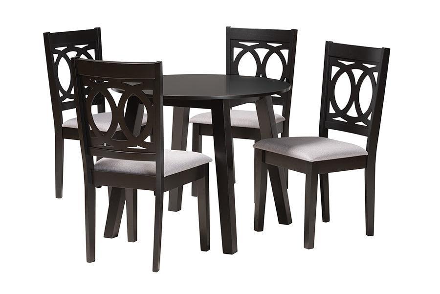 Louisa Modern Grey Fabric and Dark Brown Finished Wood 5-Piece Dining Set FredCo