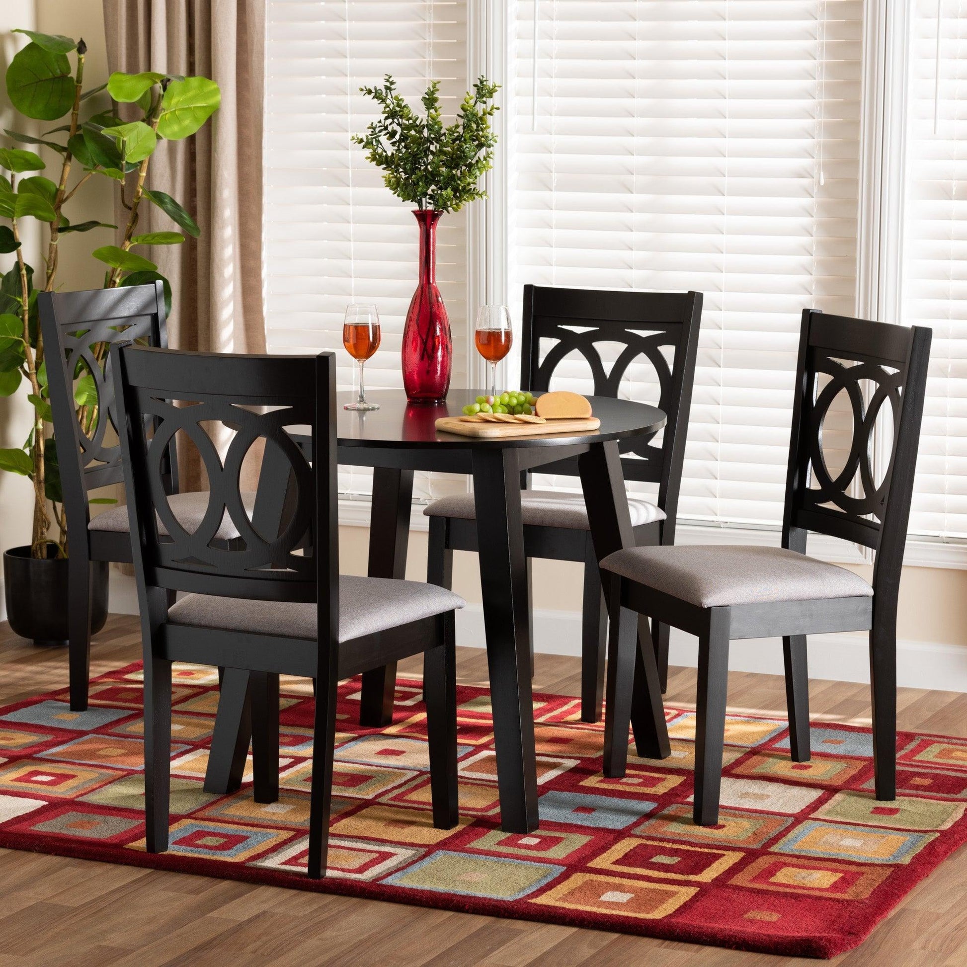 Louisa Modern Grey Fabric and Dark Brown Finished Wood 5-Piece Dining Set FredCo