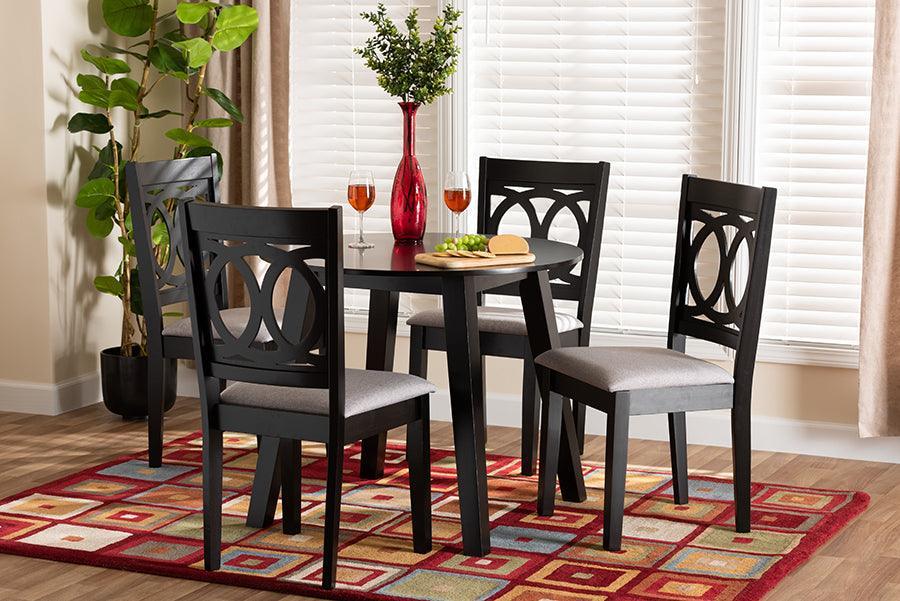 Louisa Modern Grey Fabric and Dark Brown Finished Wood 5-Piece Dining Set FredCo