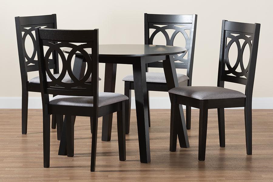 Louisa Modern Grey Fabric and Dark Brown Finished Wood 5-Piece Dining Set FredCo
