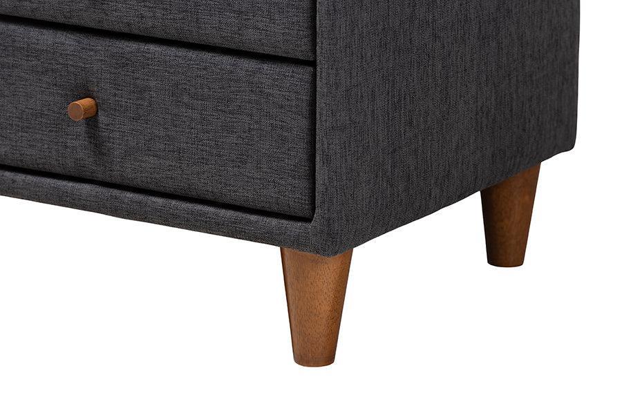 Louvain Mid-Century Modern Transitional Dark Grey Fabric Upholstered Twin Size 3-Piece Bedroom Set FredCo