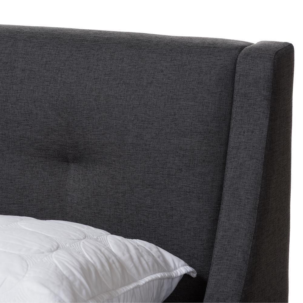 Louvain Modern and Contemporary Dark Grey Fabric Upholstered Walnut-Finished Queen Sized Platform Bed FredCo