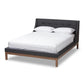 Louvain Modern and Contemporary Dark Grey Fabric Upholstered Walnut-Finished Queen Sized Platform Bed FredCo