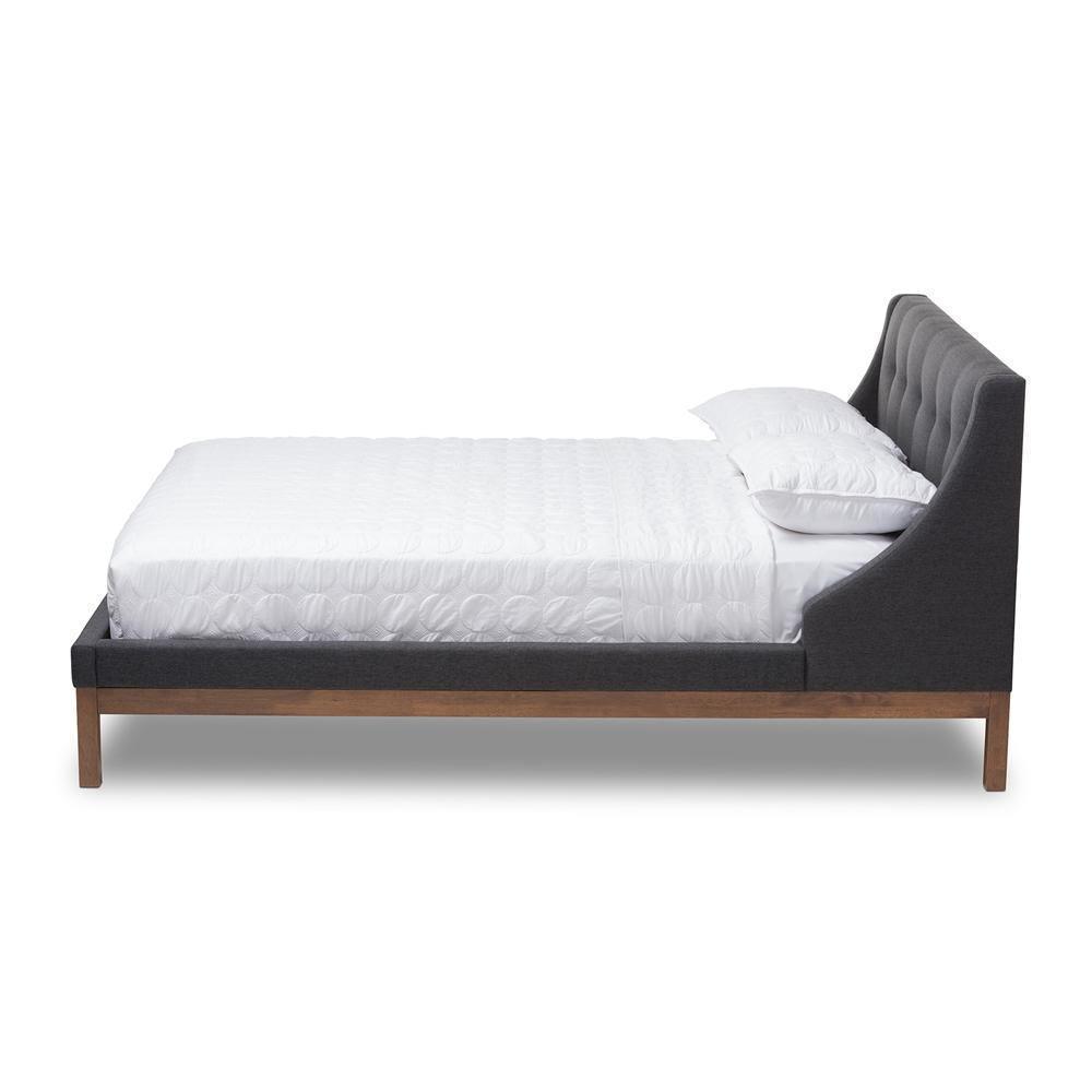 Louvain Modern and Contemporary Dark Grey Fabric Upholstered Walnut-Finished Queen Sized Platform Bed FredCo