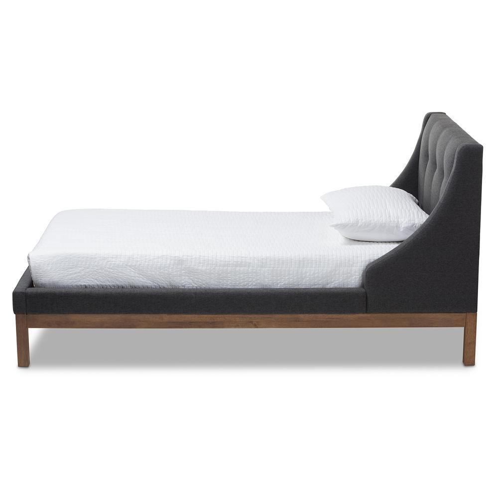 Louvain Modern and Contemporary Dark Grey Fabric Upholstered Walnut-Finished Twin Sized Platform Bed FredCo