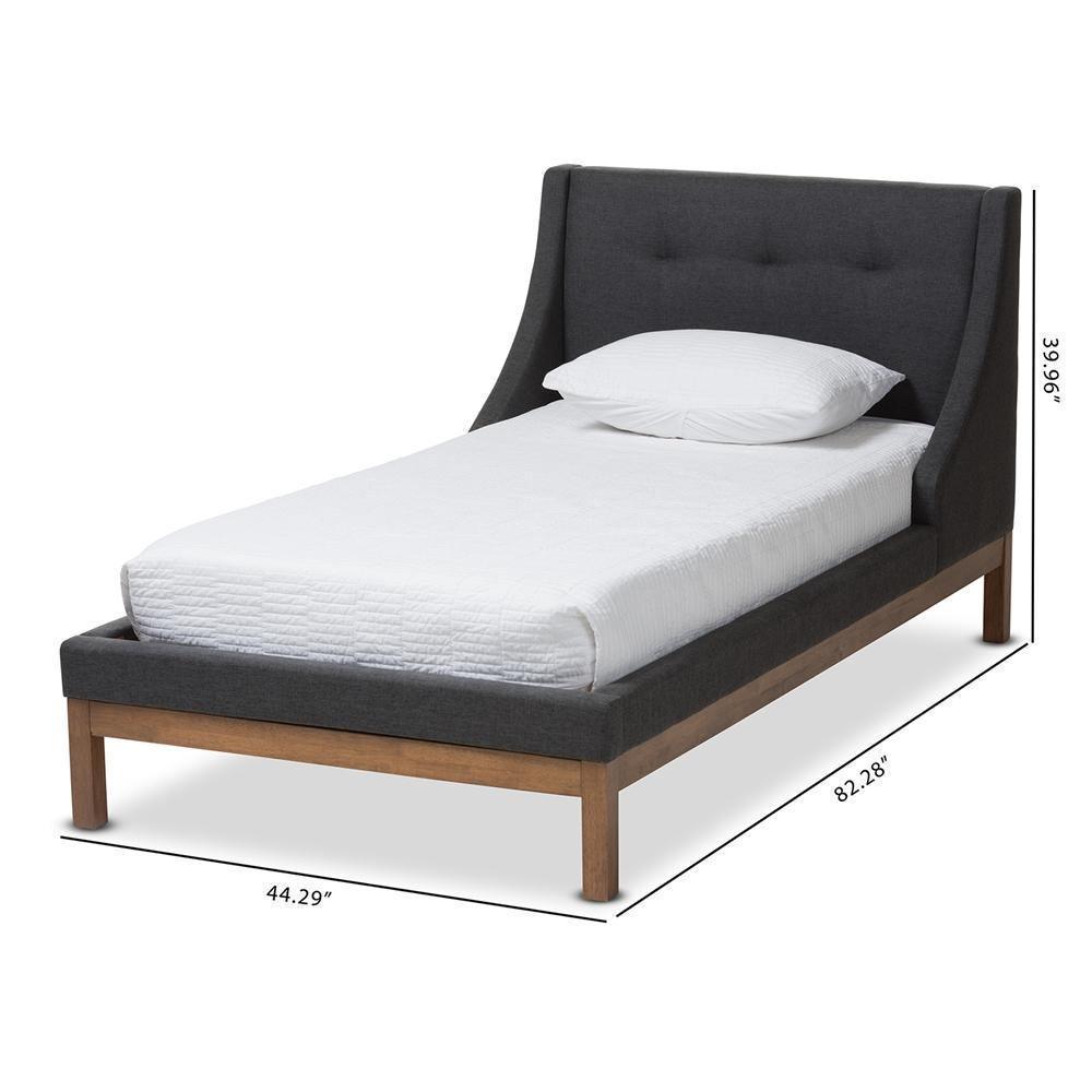 Louvain Modern and Contemporary Dark Grey Fabric Upholstered Walnut-Finished Twin Sized Platform Bed FredCo