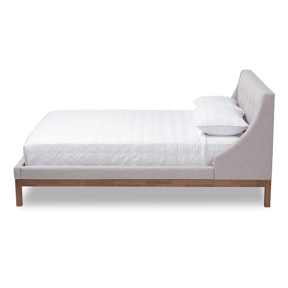 Louvain Modern and Contemporary Greyish Beige Fabric Upholstered Walnut-Finished Full Sized Platform Bed FredCo