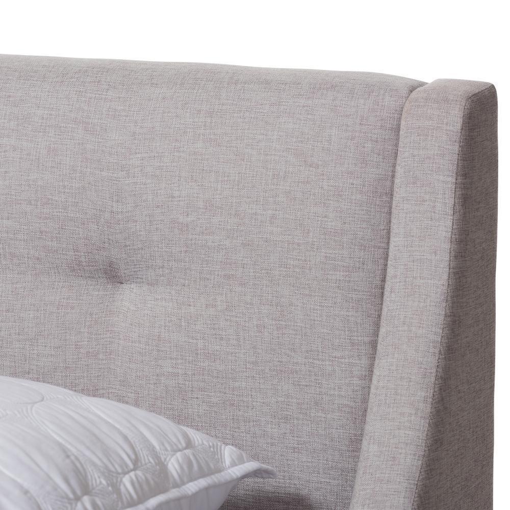 Louvain Modern and Contemporary Greyish Beige Fabric Upholstered Walnut-Finished Full Sized Platform Bed FredCo