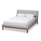 Louvain Modern and Contemporary Greyish Beige Fabric Upholstered Walnut-Finished Full Sized Platform Bed FredCo