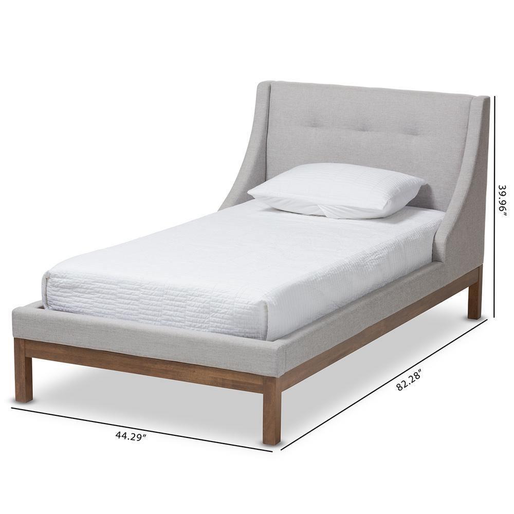 Louvain Modern and Contemporary Greyish Beige Fabric Upholstered Walnut-Finished Twin Sized Platform Bed FredCo