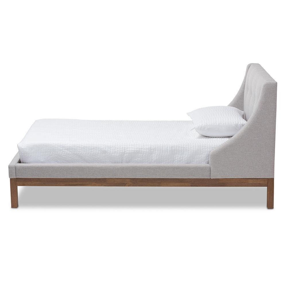 Louvain Modern and Contemporary Greyish Beige Fabric Upholstered Walnut-Finished Twin Sized Platform Bed FredCo
