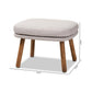 Lovise Mid-Century Modern Greyish Beige Fabric Upholstered Walnut Brown Finished Wood Ottoman FredCo