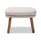 Lovise Mid-Century Modern Greyish Beige Fabric Upholstered Walnut Brown Finished Wood Ottoman FredCo