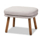 Lovise Mid-Century Modern Greyish Beige Fabric Upholstered Walnut Brown Finished Wood Ottoman FredCo