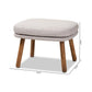Lovise Mid-Century Modern Greyish Beige Fabric Upholstered Walnut Brown Finished Wood Ottoman FredCo