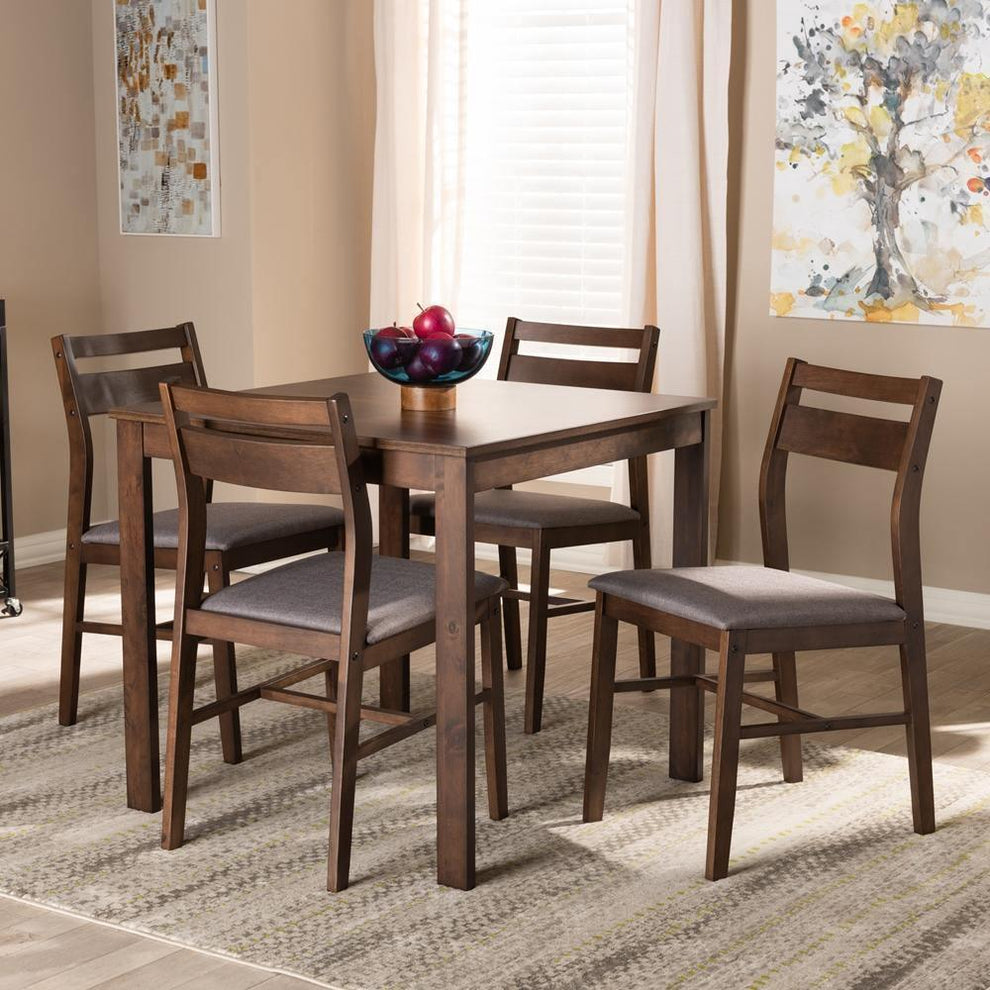 Baxton Studio Callie Modern and Contemporary Grey Fabric Upholstered and Walnut Brown Finished Wood 7-Piece Dining Set main image 0