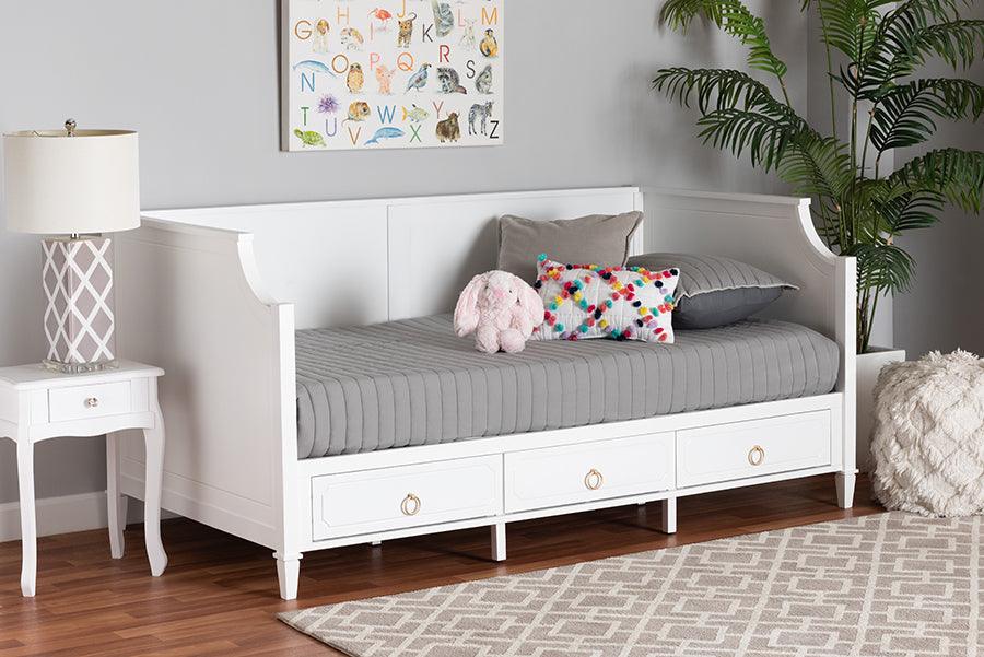Lowri Classic and Traditional White Finished Wood Full Size 3-Drawer Daybed FredCo