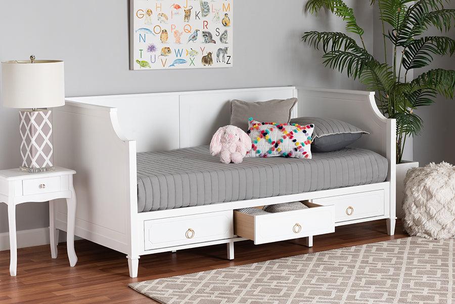 Lowri Classic and Traditional White Finished Wood Twin Size 3-Drawer Daybed FredCo