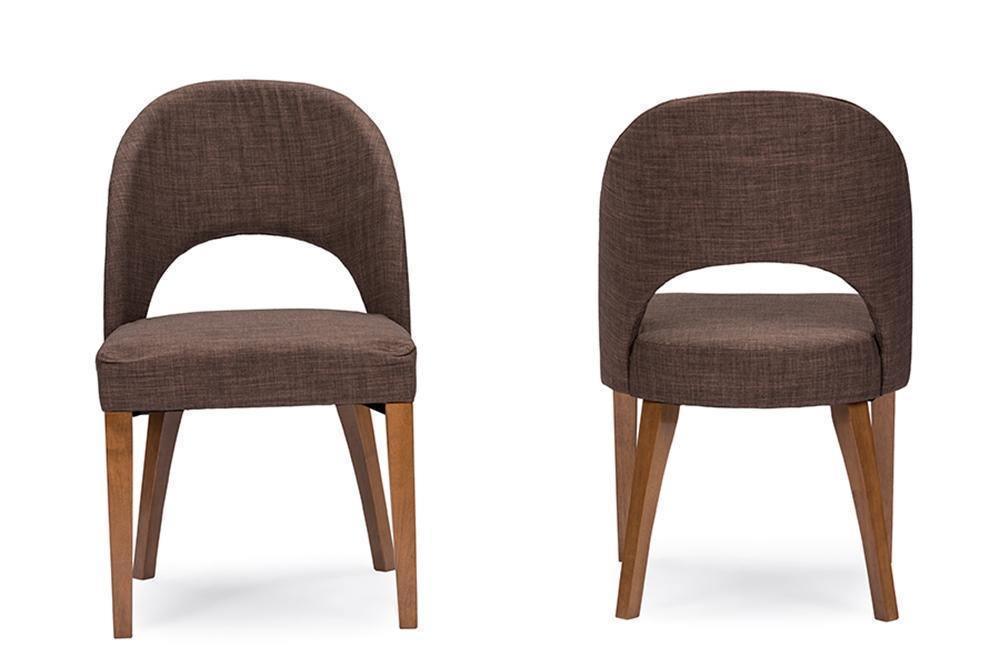 Lucas Mid-Century Style Brown Fabric Dining Chair (Set of 2) FredCo