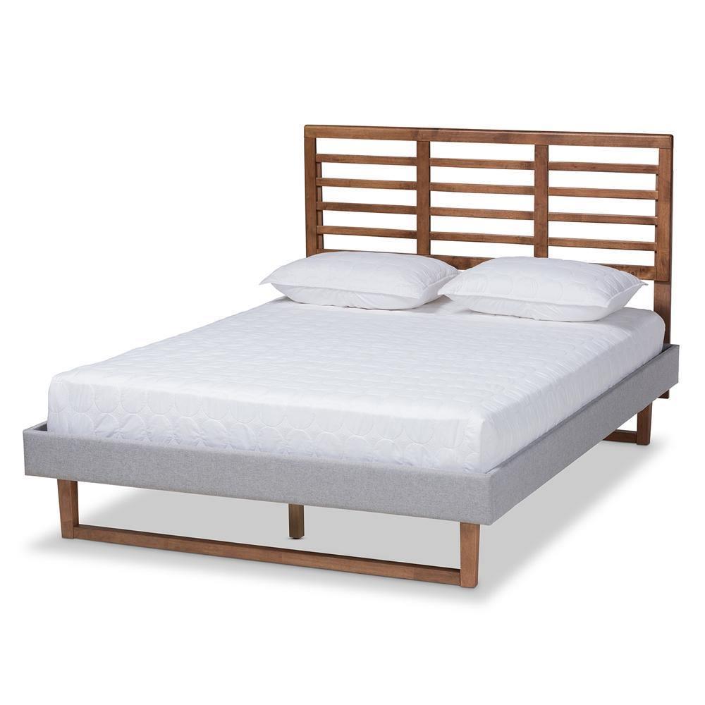 Luciana Modern and Contemporary Light Grey Fabric Upholstered and Ash Walnut Brown Finished Wood Full Size Platform Bed FredCo