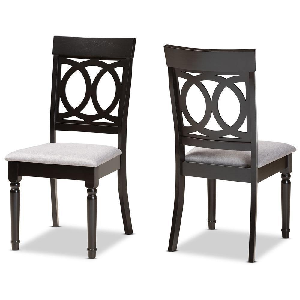 Lucie Modern and Contemporary Grey Fabric Upholstered and Espresso Brown Finished Wood 2-Piece Dining Chair Set FredCo